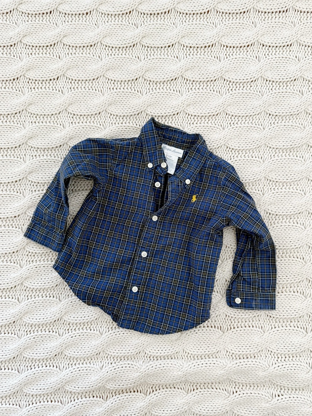 Ralph Lauren Boys Navy & Yellow Plaid Button-Down Shirt
